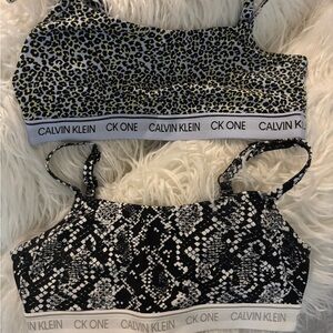 Calvin Klein Black and White Fitted Crop Sports Bra